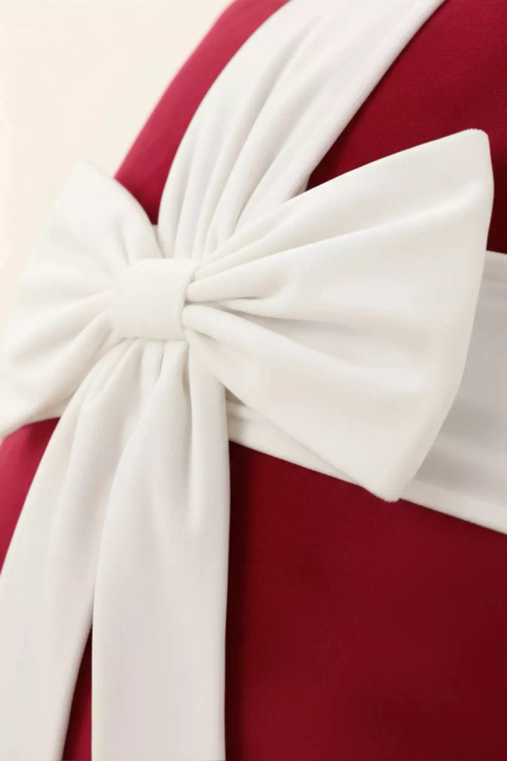 Karácsonyi masni karácsonyi párnahuzat BN23 Spod Igły i Nitki - fehér bordó masnival, bársony/aksamit