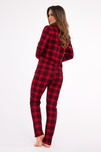 482/423 Tracy Női Cornette pizsama - hosszú ujjú, kockás, kigombolt blúz, kigombolt blúz