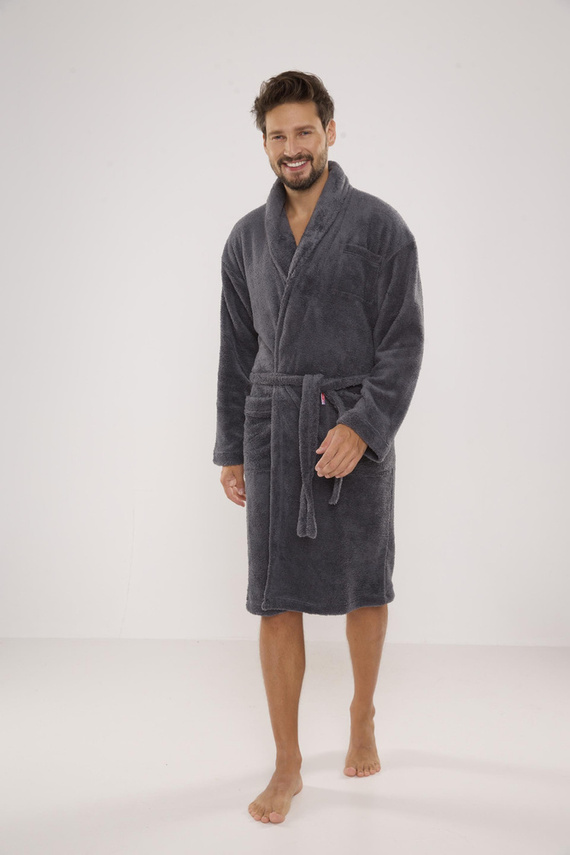 811 De Lafense férfi plüss fürdőköpeny - szürke