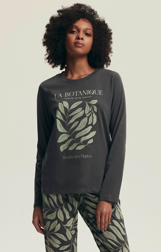 43685 Danna Női pizsama Henderson szürke - pamut, botanikai mintás