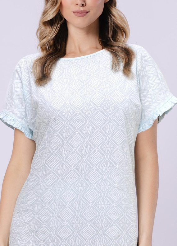 Női hálóing 1730 Clea Leveza menta | 100% pamut | Keleti mintás, rövid ujjú, fodros, térd előtti hosszúságú Összetétel: 100% pamut