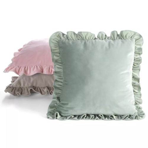 Brenda 45x45 zsályazöld bársony párnahuzat fodorral sage