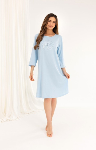 Pamut hálóing 167 kék - 3/4 ujjú, nyomtatott, bővített, térd alá érő, térd alá érő