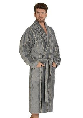 803 / 819 Twin frottír férfi háziköntös Forex - szürkéssárga (szürke széles övek)