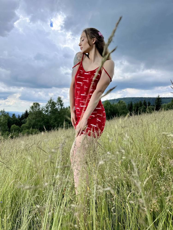 659 Cat Love Forex pántnélküli hálóing - piros