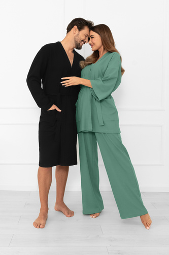 Bono férfi fürdőköpeny Italian Fashion fekete - övvel, dombornyomott mintával, elegáns és kényelmes