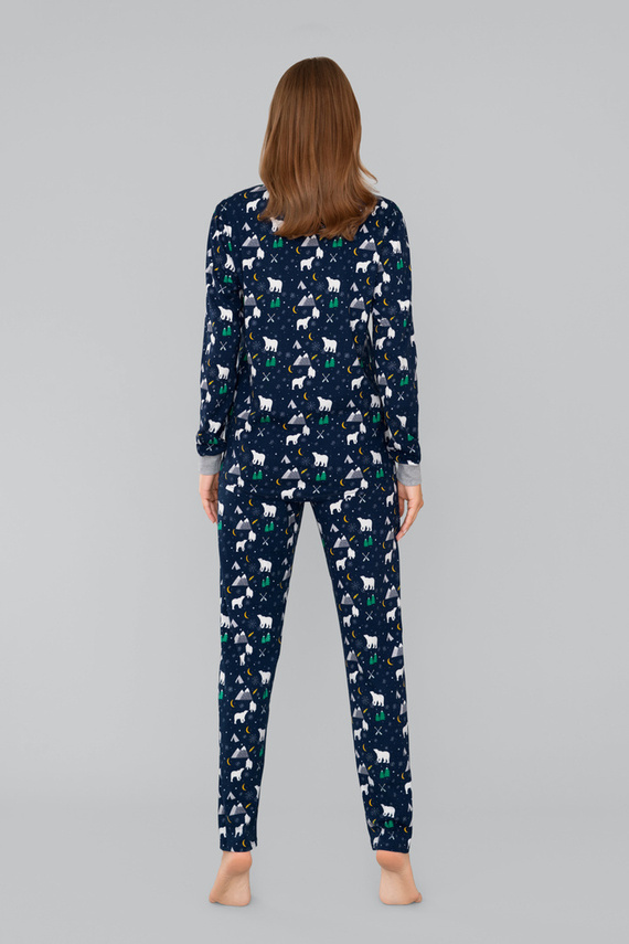 Ava Női hosszú ujjú pizsama és nadrág Italian Fashion - tengerészkék mintás