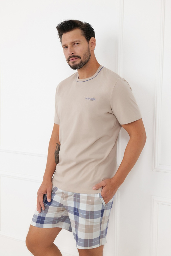 Férfi pizsama Juno Italian Fashion 100% pamut rövid ujj rövidnadrág