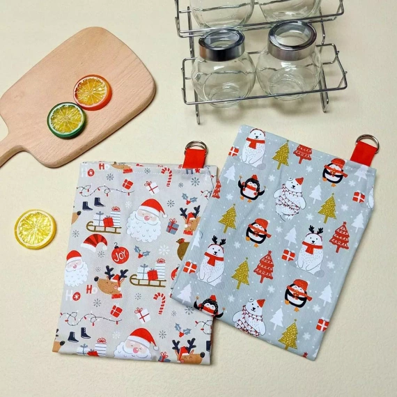 Karácsonyi konyhai kötény Mikulás 60x75 fehér piros Mikulás - pamut Spod Igły i Nitki