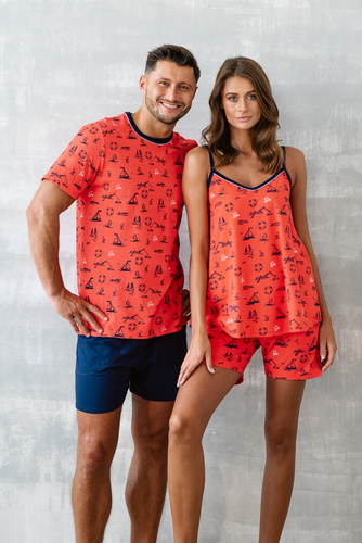 Marina Női keskeny pántos pizsama, rövidnadrág Italian Fashion - piros