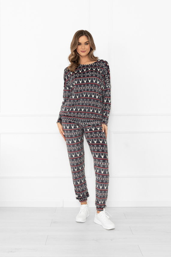 Női szett Navara - gyapjú szett karácsonyi mintás rénszarvasos olasz divat - grafit