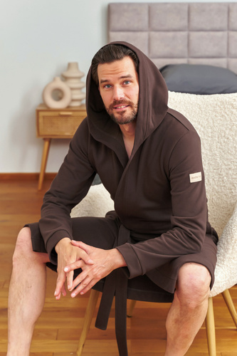 Doctor Nap 7332 - Férfi pamut köpeny kapucnival | 100% pamut, polírozott - brownie