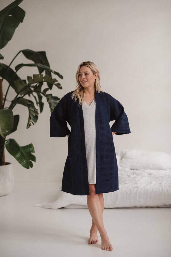 Szlafrok bawełniany wafel Milk&Love granatowy