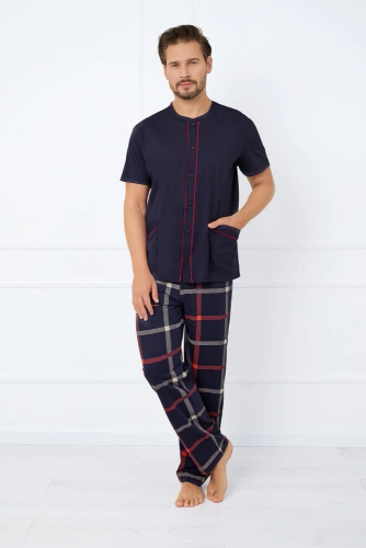 Nelson Férfi rövid ujjú pizsama, hosszú nadrág Italian Fashion - tengerészkék/print