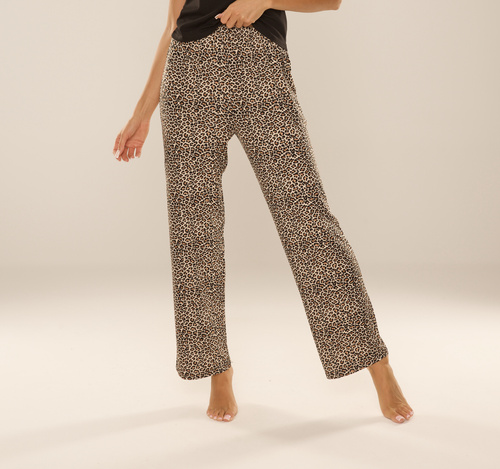 852 Kendall De Lafense - női pizsamanadrág, hosszú, leopárd mintás, viszkóz, polírozott - barna