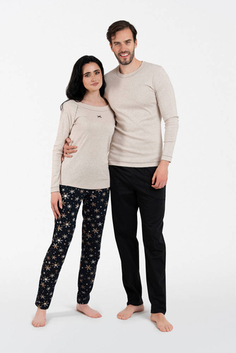 Denali női pizsama hosszú ujjú, hosszú nadrág olasz divat - bézs melange/print