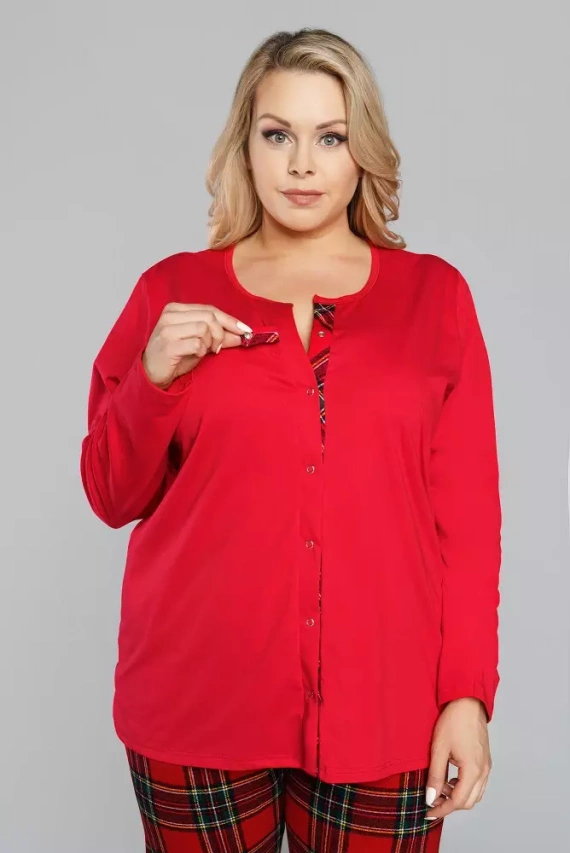 Zorza női pizsama hosszú ujjú, nadrágos olasz divat - piros/print