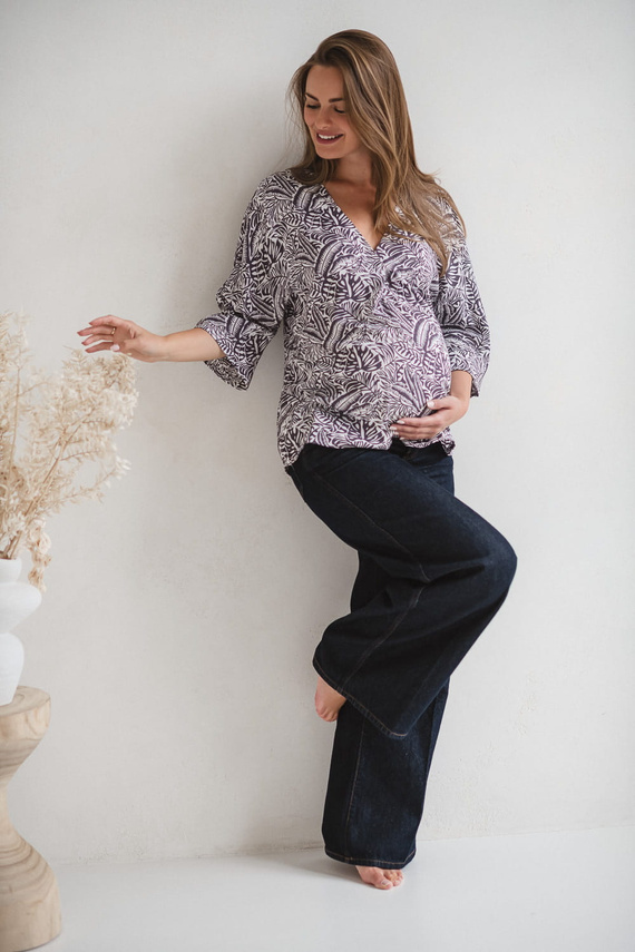 Bahama Mama Milk&Love kismama blúz trópusi mintával, viszkóz, 3/4 ujjú, oversize