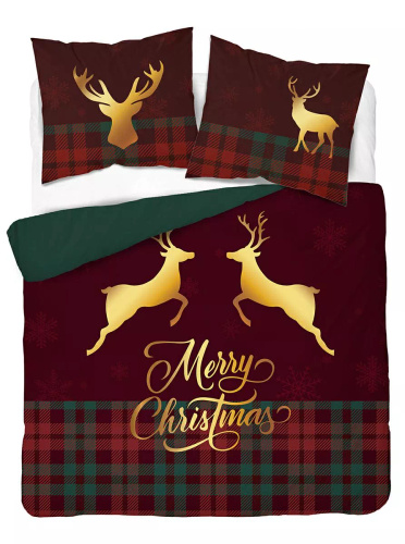 5827 A Christmas Dreams Detexpol kockás pamut ágynemű Merry Christmas rénszarvasokkal - karácsonyi szett 100% pamut