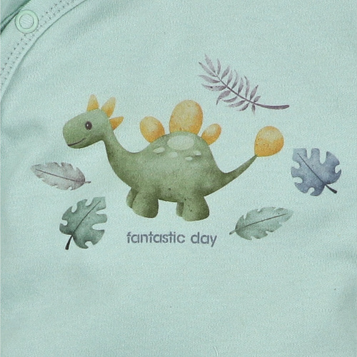 ABN-5568 Dino Explorer Nini baba pizsama menta | organikus pamut, nyomógombos záródással