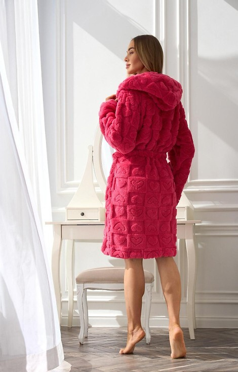 2553 Valentina Női rövid női köntös L&L kapucnival és zsebekkel - málnaszínű