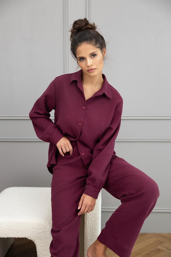 Sensis női Colette pizsama - muszlin pamut, hosszú ujjú, gombos, gombos