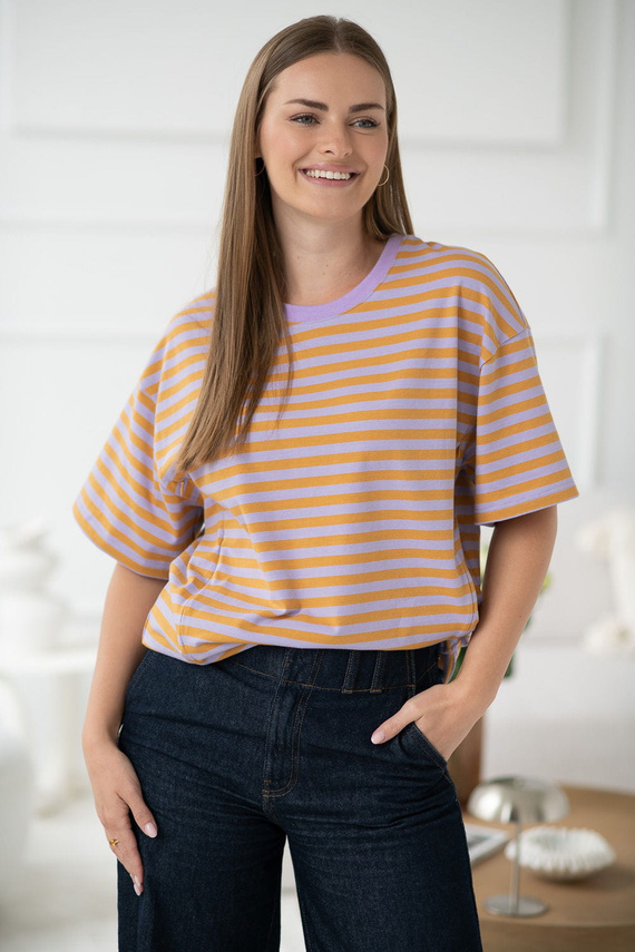 Mamahood Terhesség és szoptatás póló Milk&Love méz és lila csíkos - kényelmes és elegáns