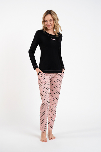 Bonilla Női pizsama hosszú ujjú, hosszú nadrág olasz divat fekete/print