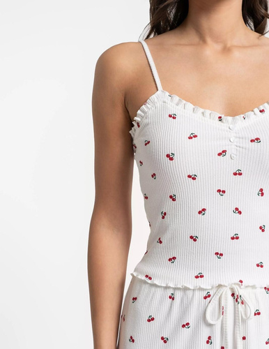 Moraj PDD3100-002 női nyári pizsama ecru cseresznyés