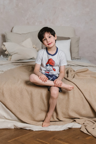 Kastos fiú rövid ujjú pizsama, nadrág Italian Fashion - világos melange