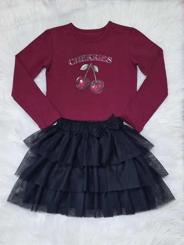 Cherries Bambarillo lány blúz gesztenyebarna - pamut, hosszú ujjú, nyomtatott