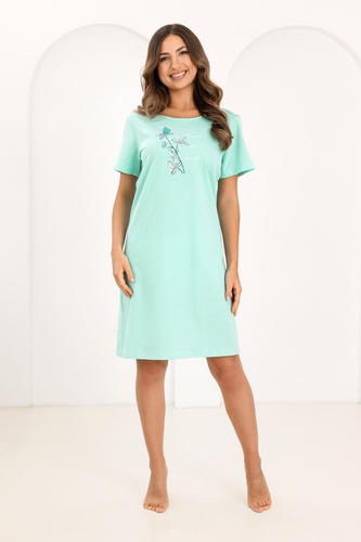 Női hálóing Regina 172 zöld- 100% pamut, Rövid ujjú, Félkör alakú nyakkivágás, Nyomat, Térdig érő, térdig érő