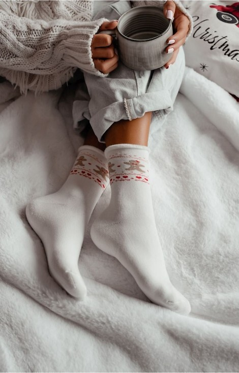 0118-013 Zokni Milena ekrü-karácsonyi frottír, pamut, meleg, meleg