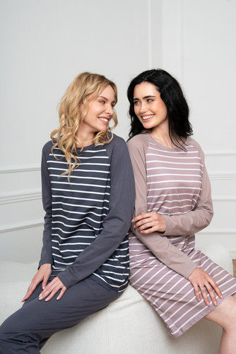 Oda Női pizsama hosszú ujjú, hosszú nadrágos olasz divat - grafit/grafit nyomtatás