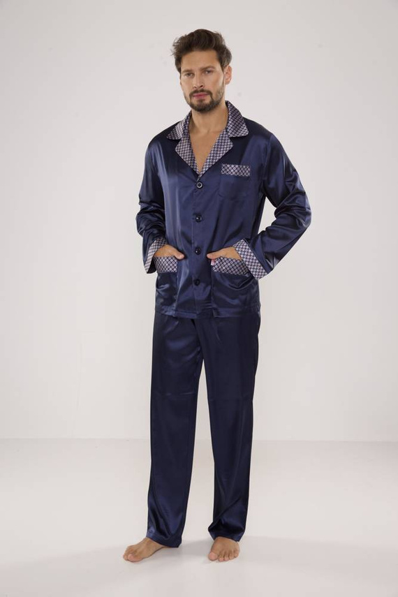 939 Férfi szatén pizsama - tengerészkék