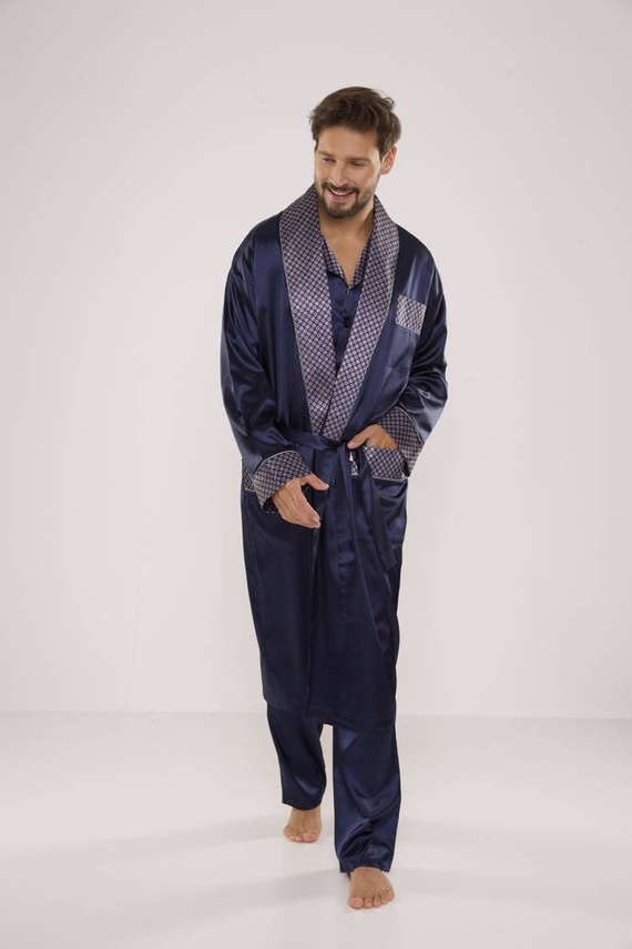 939 Férfi szatén pizsama - tengerészkék