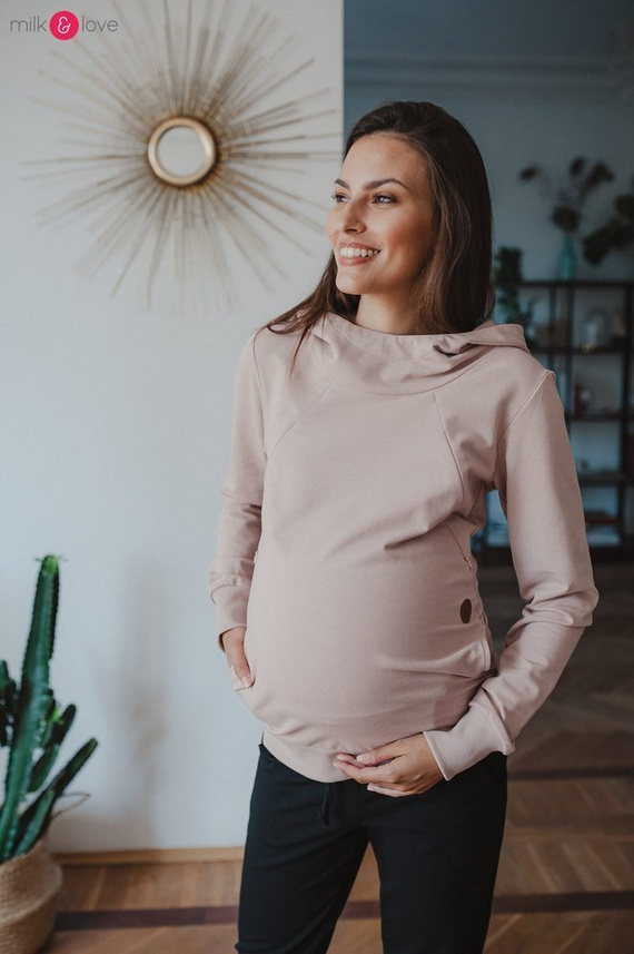 Milk Please bluza do karmienia Milk&Love z kapturem beżowy