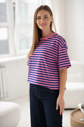 Mamahood Milk&Love rózsaszín és kék csíkos kismama és szoptatós póló - kényelmes és stílusos