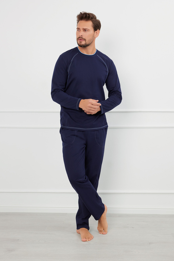 Salomon Férfi hosszú ujjú pizsama, hosszú nadrág Olasz divat - tengerészkék/kék