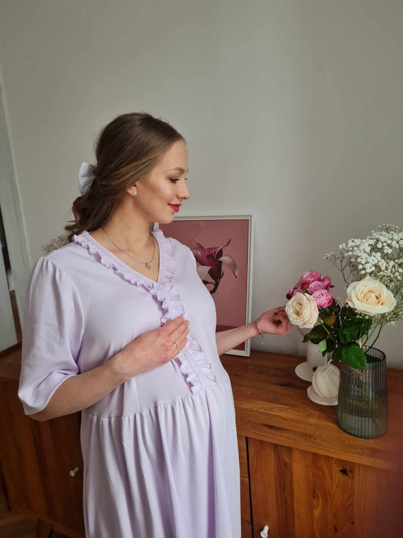 34NA Natalie Marija hálóing - 100% pamut, kismama és szoptatós, fodrokkal