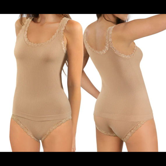 Sesto Senso 6109 női top csipkével varrás nélküli rugalmas kényelmes beige
