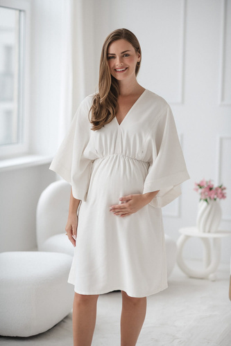 Mama Zen Milk&Love krémszínű kismama és szoptatós ruha - kimonó cipzárral, modál