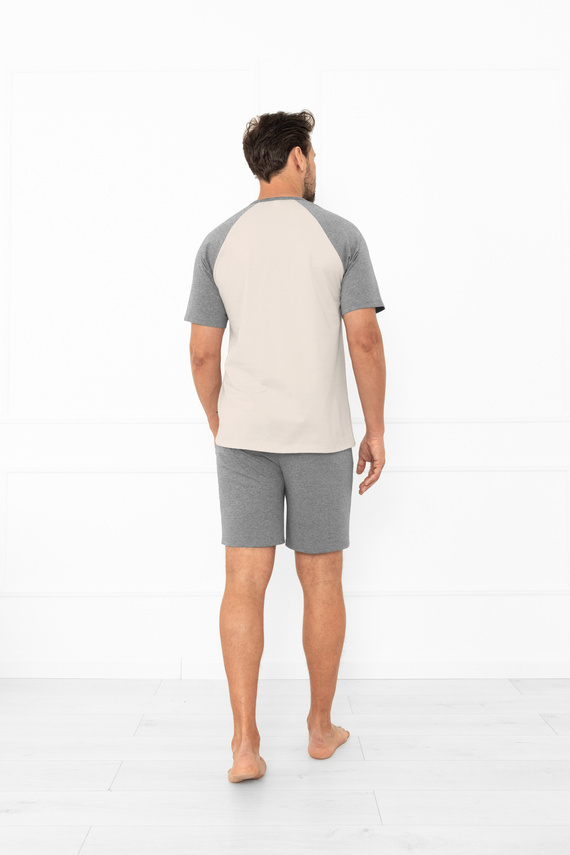 Alexander Italian Fashion férfi pizsama bézs - rövid ujjú és rövidnadrág, 100% pamut