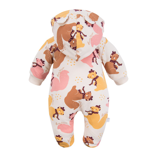 Fluffy Tails Eevi gyermek tréningruha - ekrü, lábakkal és kapucnival, őszi mintával