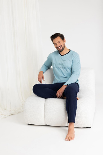 Regina 495 -tenger férfi hosszú ujjú pamut pizsama, klasszikus szabású