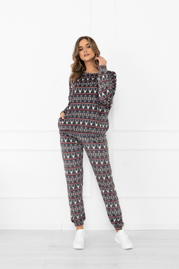 Női szett Navara - gyapjú szett karácsonyi mintás rénszarvasos olasz divat - grafit
