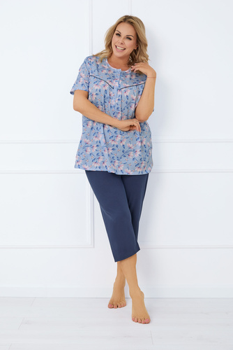 Facelia Női pizsama rövid ujjú, 3/4 nadrágos olasz divat - print/zöld