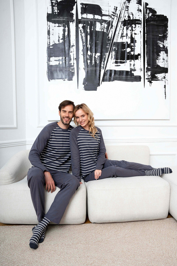 Lars Férfi hosszú ujjú pizsama, hosszú nadrág Olasz divat - grafit/grafit nyomtatás