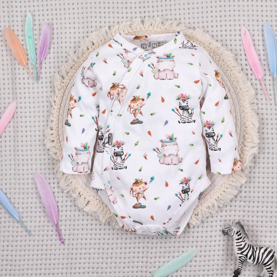 ABN-5531 Nini Happy Animals borítékos bodysuit bio pamutból csecsemőknek - nikkelmentes záróelemek, 100%-os biztonsággal