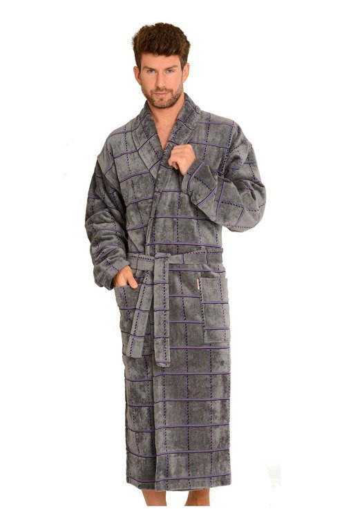 803 / 819 Twin Forex férfi frottír háziköntös - szürke, lila kockás (szürke kockás)